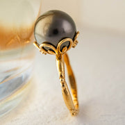 Natural Tahitian Black Pearl Diamond Ring 12.4mm,18K